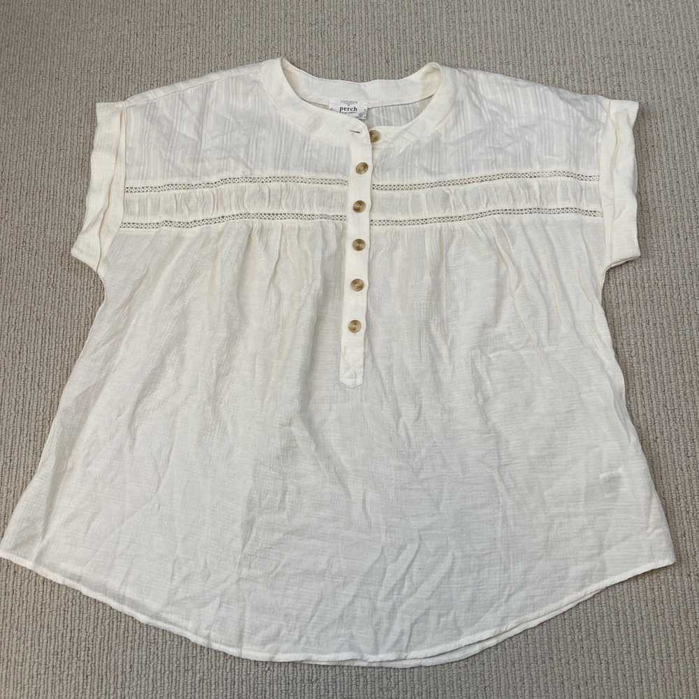 Perch By Blu Pepper Women's 1X Rayon Blend Flowy Top Blouse Ivory Pull Over